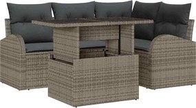 vidaXL Kerti Kanapé Szett párnával tárolóval 5 pcs Szürke Poli rattan