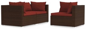 3 részes barna polyrattan kerti bútorszett párnákkal
