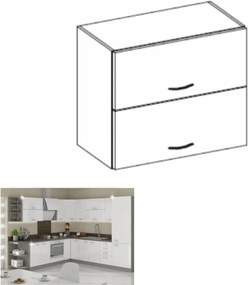 Felsőszekrény, fehér extra magasfényű/szürke, PRADO 80 GU-72