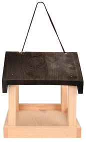 Felakasztható fa madáretető, fekete tetővel, 23 cm