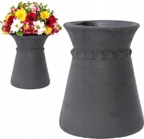 Agyag Váza 21cm virágos csokor fű fekete skandináv terrakotta