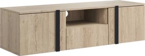 Verica 150 cm-es TV-szekrény, falra szerelhető, nyitott polccal - szivacsos-tölgy / fekete fogantyúk