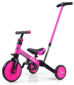 Gyerek háromkerekű bicikli 4az1-ben Milly Mally Optimus Plus tolókarral pink