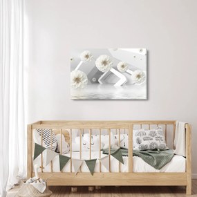 Absztrakt kép fehér virágokkal (90x60 cm)