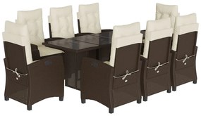 9 részes barna polyrattan kerti étkezőgarnitúra párnákkal