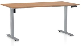 OfficeTech B állítható magasságú asztal, 160 x 80 cm, szürke alap, bükkfa