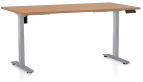 Výškově nastavitelný stůl OfficeTech B, 160 x 80 cm, šedá podnož, buk