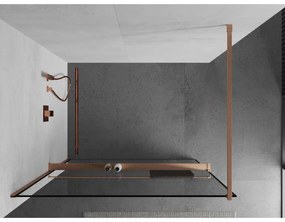 Mexen Kioto+, Walk-In zuhanyparaván polccal és akasztóval 80 x 200 cm, 8 mm átlátszó üveg fekete mintás, réz matt profil, 800-080-121-65-70