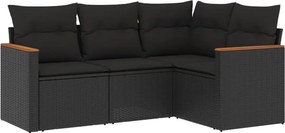 vidaXL 4 részes fekete polyrattan kerti ülőgarnitúra párnákkal