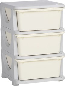 HOMCOM Fiókos Szekrény Gyerekeknek Tároló Helyekkel, Tároló Dobozokkal Játék Szervező Játék Láda, Három Szintes Gyerekszobába 3-6 Éveseknek, Krém 37 x