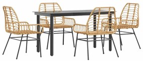 vidaXL 5 észes barna polyrattan üveg kerti étkezőgarnitúra
