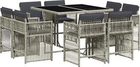 vidaXL 9részes világosszürke polyrattan kerti étkezőgarnitúra párnával