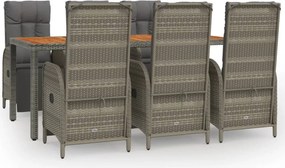 vidaXL 7 részes szürke polyrattan kerti étkezőgarnitúra párnával