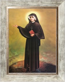 Szent Fausztina Nővér Szakrális Kép Fehér Díszkeretben 30X40