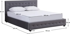Ágy tárhellyel, 160x200, szürke, MINDY