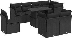 vidaXL 9 részes fekete polyrattan kerti ülőgarnitúra párnákkal