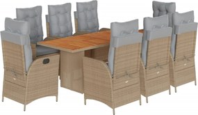 vidaXL 9 részes vegyes bézs polyrattan kerti étkezőgarnitúra párnákkal