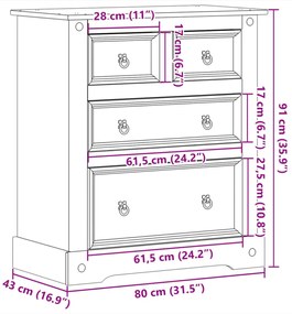 Corona tömör fenyőfa komód 80x43x91 cm