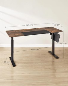 Állítható magasságú íróasztal, 70 x 160 x (72-120) cm, vintage barna-fekete