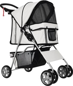 PawHut Kutyakocsi, Összecsukható Kutyakocsik Kisméretű és Miniatűr Kutyák Számára, Macskakocsi Tárolókosárral, Pohártartóval, Hálós Ablakokkal, Ezüst