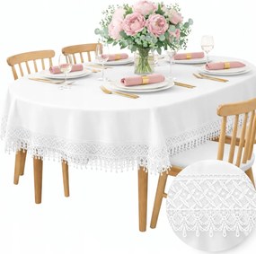 Abrosz Ovális Asztali Elegáns Fehér Sima karácsonyra csipkével 80X140