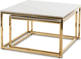 Kerámia dohányzóasztal szett fehér márvány hatású felülettel, arany kivitelben TENOR