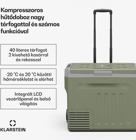 Klarstein PolarForce 40L kompresszoros hűtődoboz, LCD panel, világítás, off-road, akkumulátorvédelem, 12V/230V