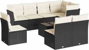 vidaXL 9 részes fekete polyrattan kerti ülőgarnitúra párnákkal