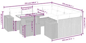 9 részes fekete polyrattan kerti ülőgarnitúra párnákkal