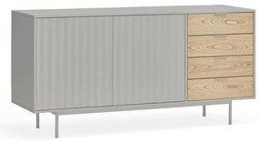 Szürke-natúr színű alacsony komód tölgyfa dekorral 159x80 cm Sierra – Teulat