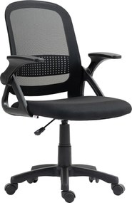 HOMCOM ergonomikus hálós irodai szék felhajtható karfákkal, deréktámasz, magasság- és dőlésszabályozás — fekete | Aosom