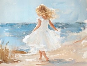 Canvas Vászonkép Gyerek Lány Tengerpart Nyaralás 100x75