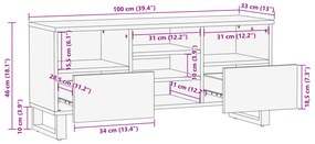 TV szekrény, 100x33,5x46 cm, tömör mangófából készült