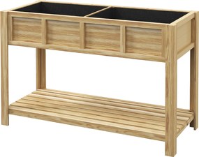 Outsunny Emelt Fa Ültetőágy - Ültető Kihúzható Elválasztóval, Polccal, Öntöző Betétekkel, Draináló Filccel - Méretek: 115L x 46W x 75H cm - Masszív Lu