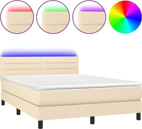 vidaXL krémszínű szövet rugós és LED-es ágy matraccal 140x190cm