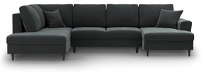 Sötétszürke bársony kinyitható tárolóhelyes sarokkanapé (bal oldali-U alakú) Kyoto – Cosmopolitan Design