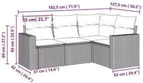 vidaXL 4 részes világosszürke polyrattan kerti ülőgarnitúra párnákkal