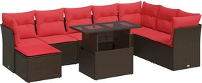 vidaXL 9 részes barna polyrattan akácfa kerti ülőgarnitúra párnákkal