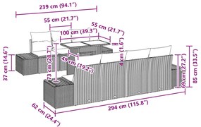 8 Darabos Kerti Kanapé Készlet Párnákkal Világosszürke Műrattan