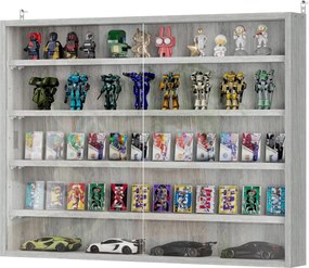 HOMCOM Gyűjtemény Kiállító Szekrény Fali Kiállító Szekrény 80 x 9,5 x 60 cm 4 Állítható Polccal és 2 Csúszó Üvegajtóval, Miniatűr Figurák és Autó Gyűj