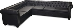 vidaXL 6 személyes fekete műbőr Chesterfield sarok kanapé