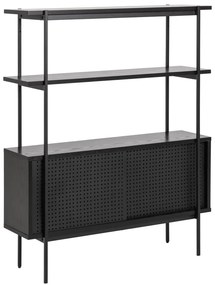 Fekete könyvespolc tolóajtóval kőrisfa dekorral 94x114 cm Angus – Actona