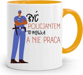 Sárga Bögre Rendőrnőnek Küldetés nyomtatott fényképpel