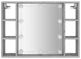 szürke sonoma színű tükrös szekrény LED-ekkel 76 x 15 x 55 cm