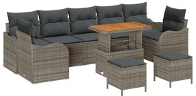 10 Darabos Kerti Sofa Szett Párnákkal Szürke Poli Rattan Akácia
