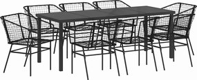 vidaXL Kert étkező szett 9 pcs Fekete polirattan