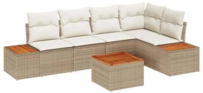 vidaXL Kerti Kanapé Szett párnával 6 pcs Bézs Poli rattan