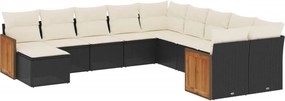 vidaXL 11 részes fekete polyrattan kerti ülőgarnitúra párnákkal