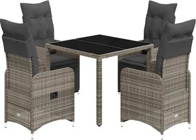 vidaXL 5 részes szürke polyrattan kerti bisztrógarnitúra párnákkal
