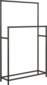 HOMCOM Törölközőtartó, Szabadonálló Törölközőtartó 2 Törölközőrúddal, Fürdőszoba Törölközőtartó, Fém, 66 x 20 x 110 cm, Fekete | Aosom